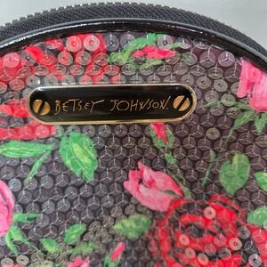 Betsey Johnson Floral Sequin Cosmetic Bag Small Pouch‎ Purse